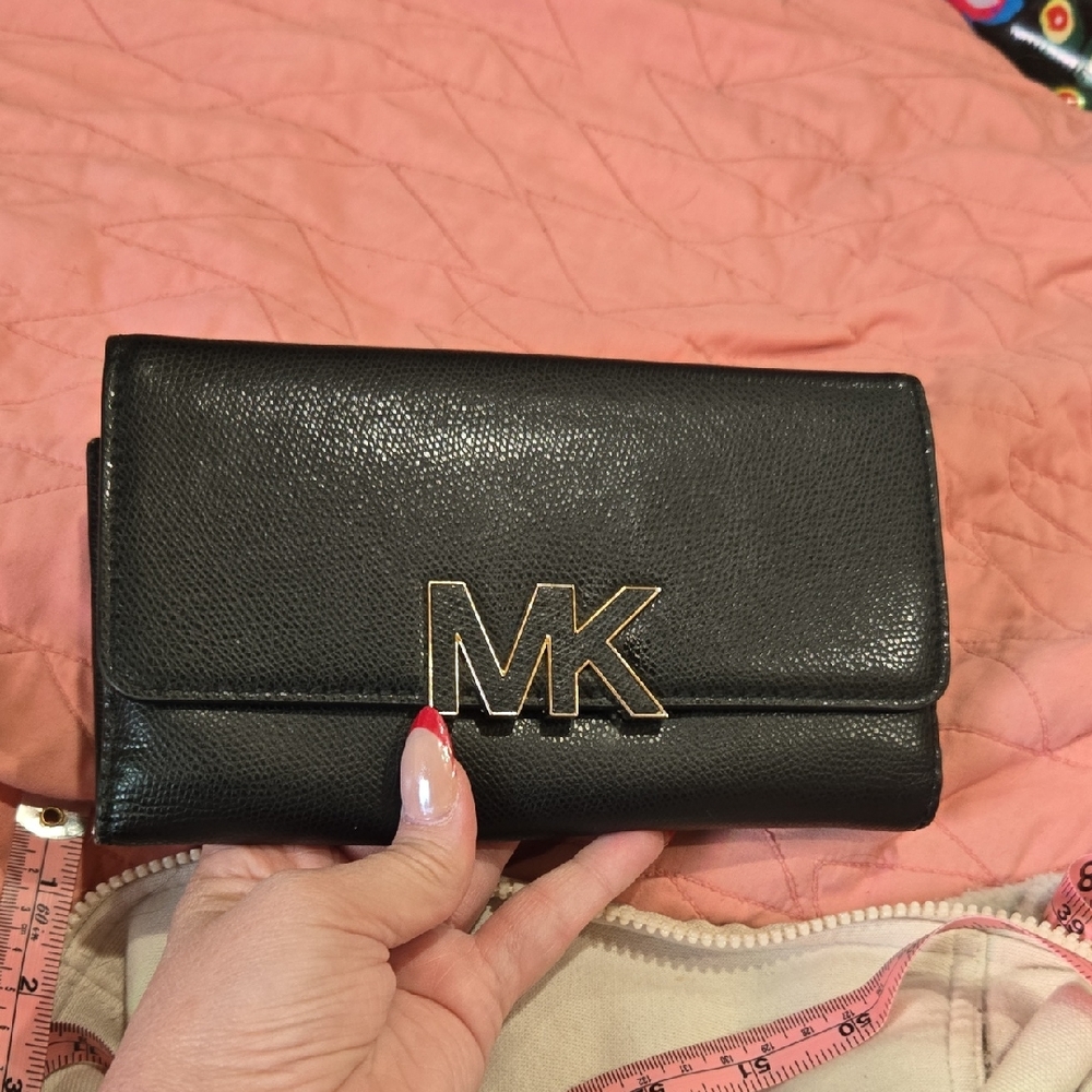 Michael Kors Black Leather Wallet with Gold Logo